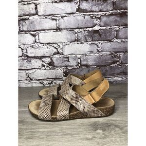 Clarks Artisan Taupe Snake Skin Print Ankle Strap Cork Wedge Sandals Women 7.5M